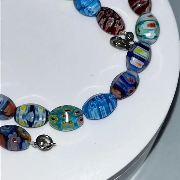 Vintage Murano Millefiori Italian Colorful Glass Graduated Bead Necklace - Picture 14 of 15